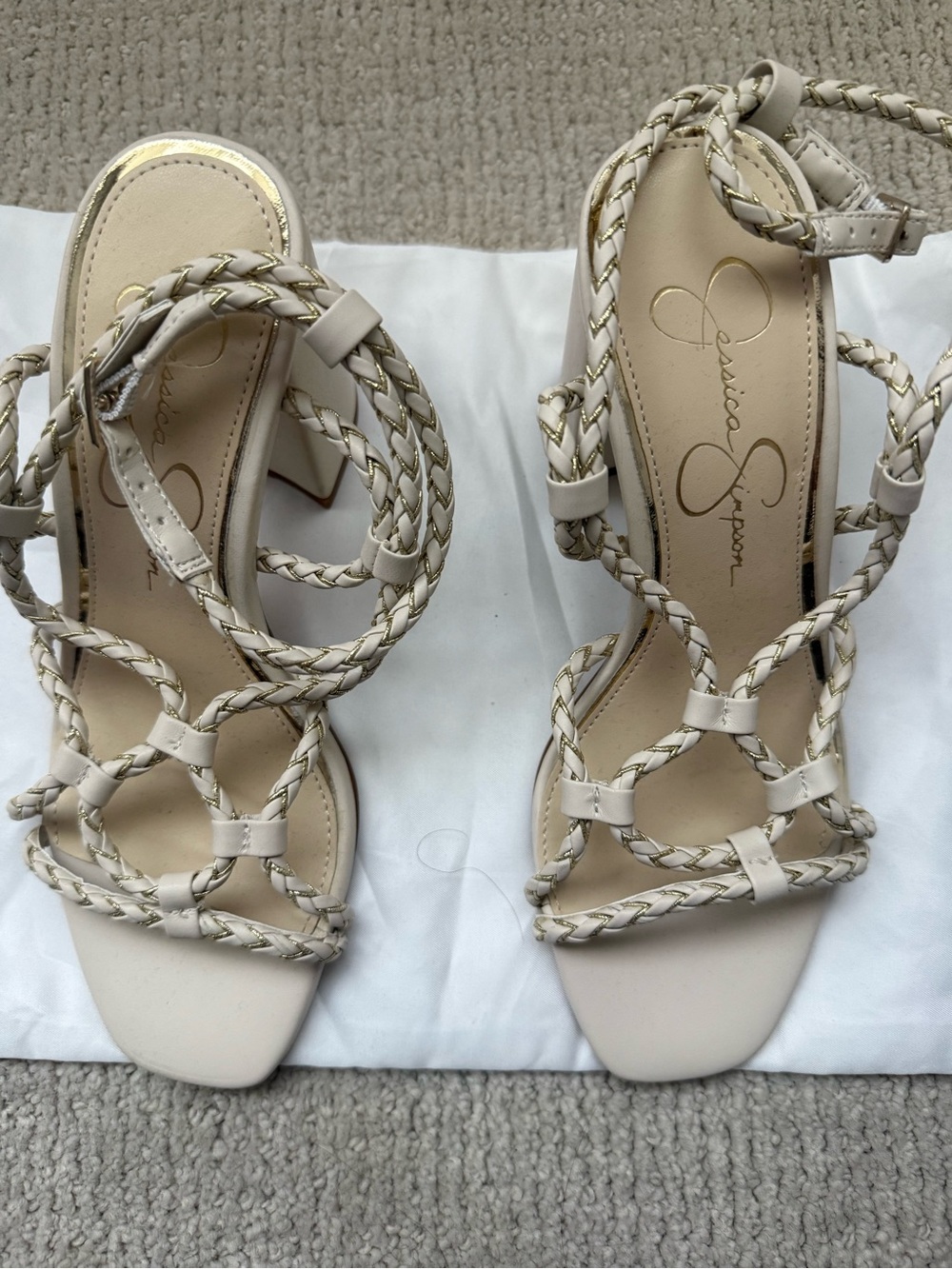 Jessica Simpson Braided-Strap Nude Block Heel Sandals